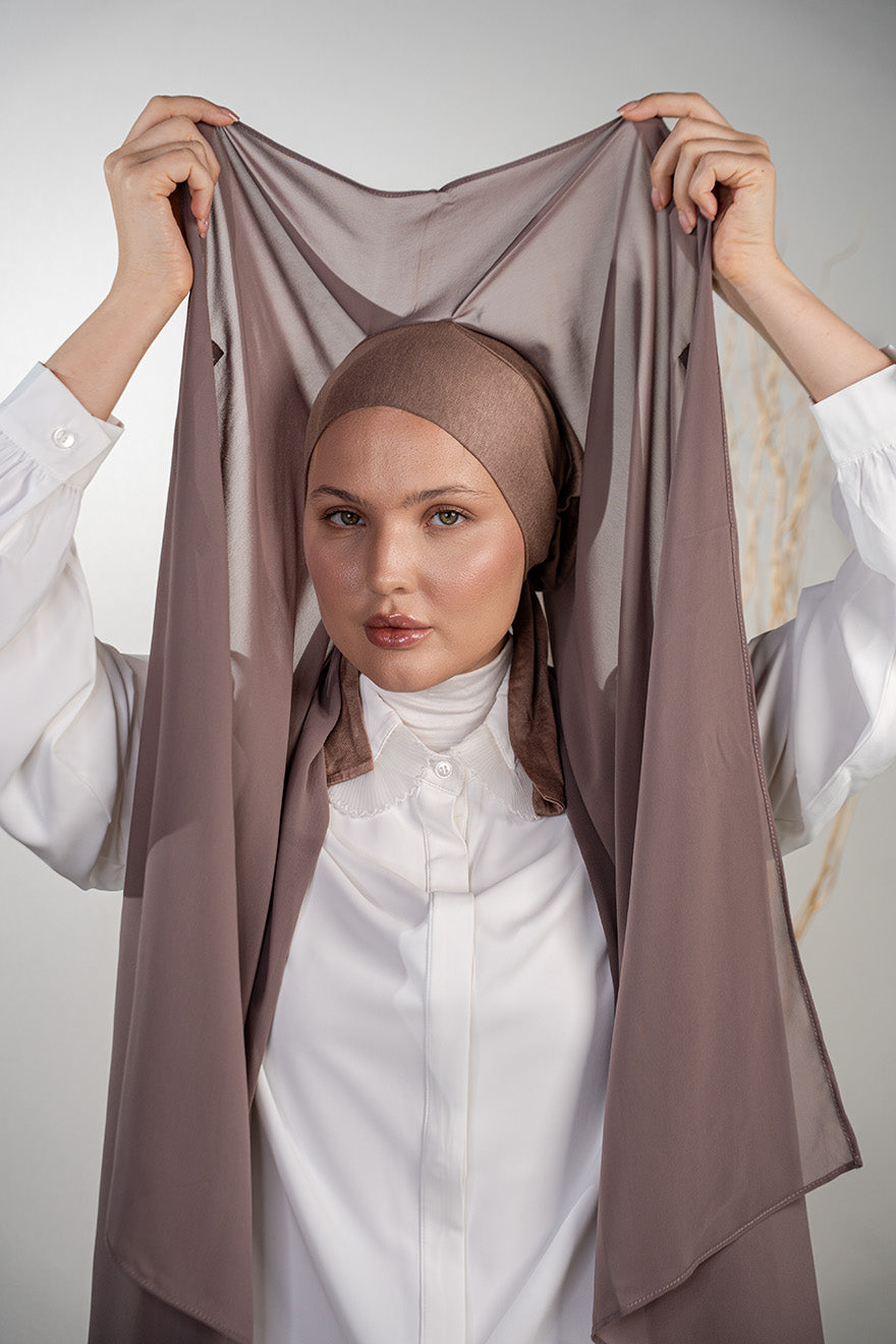 Magnetic Chiffon Hijab with Cotton Cap - Nude view