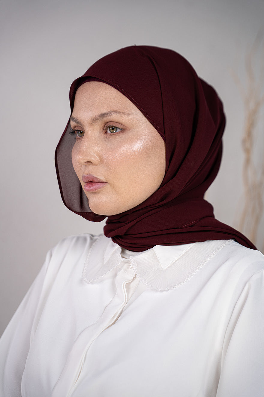 Magnetic Chiffon Hijab with Cotton Cap - Burgundy view