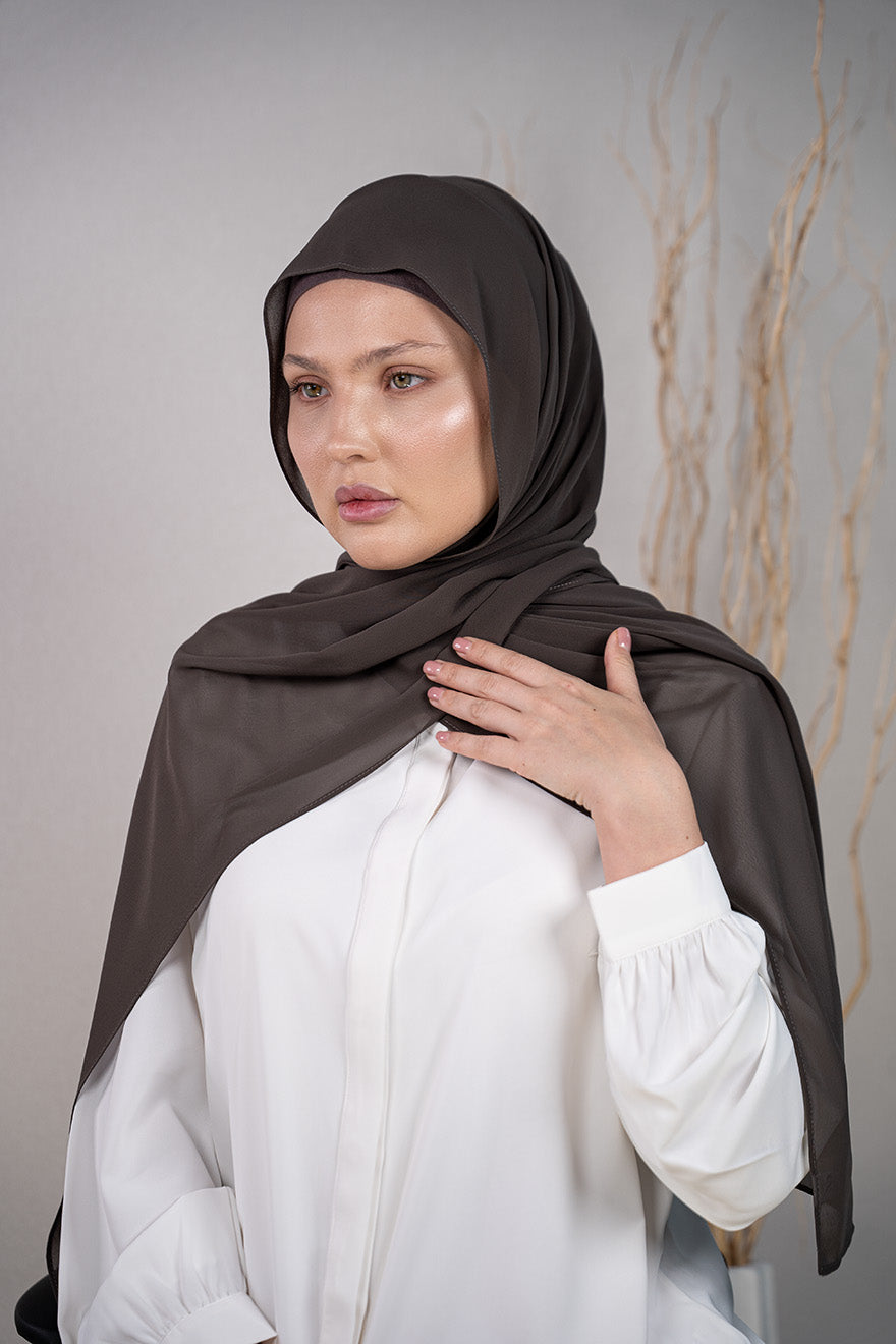 Magnetic Chiffon Hijab with Cotton Cap - Mocha view